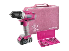 vrtací šroubovák aku, růžový, 12V Li-ion, 1300mAh, v tašce
