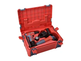 vrtačka aku, 12V Li-ion (2x) a bruska úhlová 125mm v plastovém boxu