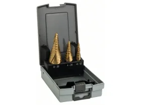 HSS-TiN stupňovitý vrtáks, 3ks Pro Box, 4-12, 4-20, 6-30 mm