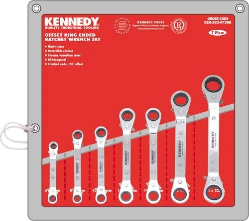 sada klíčů očkových ráčnových vyhnutých 6-22mm KENNEDY 7ks sada klíčů očkových ráčnových vyhnutých 6-22mm KENNEDY 7ks
