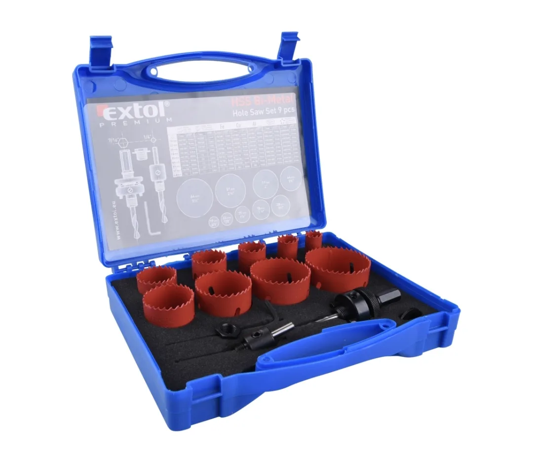 vrtáky korunkové, univerzální, sada 13ks 9 průměrů, HSS/Bi-metal Extol PREMIUM vrtáky korunkové, univerzální, sada 13ks 9 průměrů, HSS/Bi-metal Extol PREMIUM
