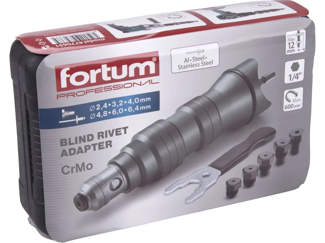 nástavec nýtovací na vrtačku, pro trhací nýty 2,4-6,4mm, CrMo FORTUM d
