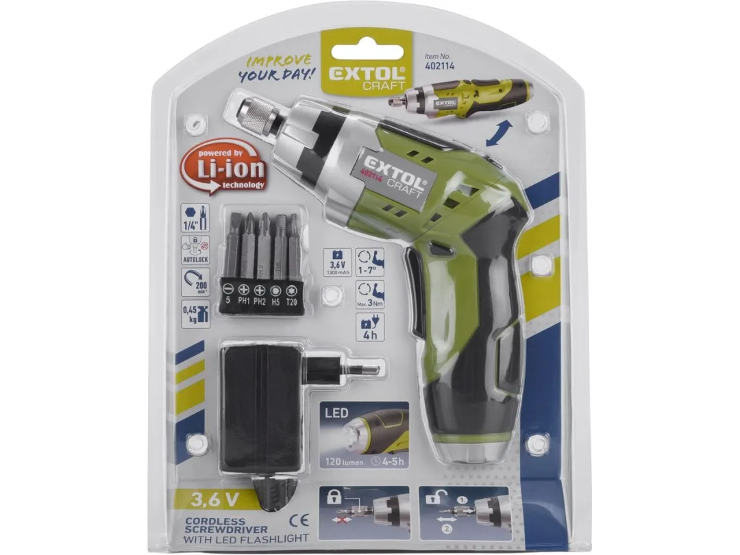 aku šroubovák 3,6V Li-ion, 1300mAh se svítilnou Extol l