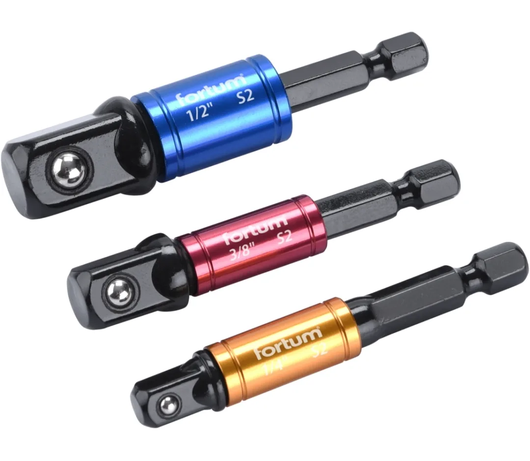 adaptéry do vrtačky s otoč.úchytem 3ks, 1/4"-3/8"-1/2", S2