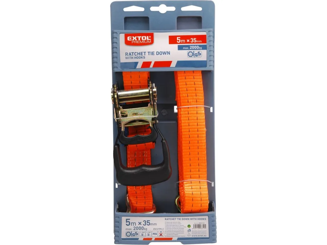 pás upínací ráčnový s háky, 5m x 35mm, max. 2000kg a