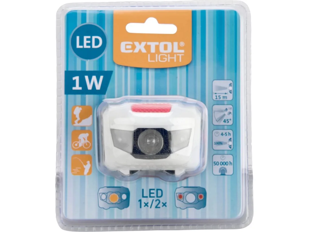 čelovka 40lm 1W + 2 červené LED, ABS plast, kloub. a