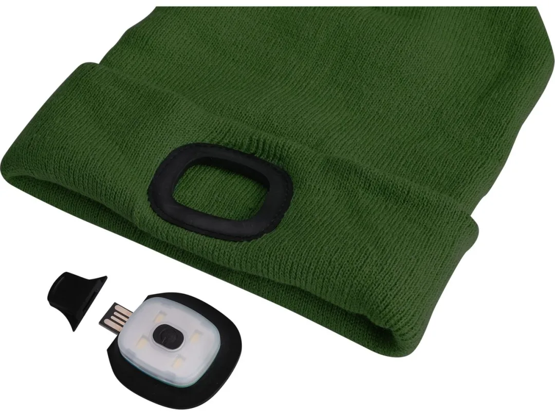 čepice s čelovkou 45lm, nabíjecí, USB, tmavě zelená, univerzální velikost b