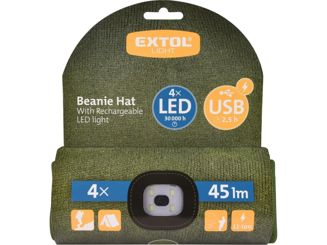 čepice s čelovkou 45lm, nabíjecí, USB, tmavě zelená, univerzální velikost d