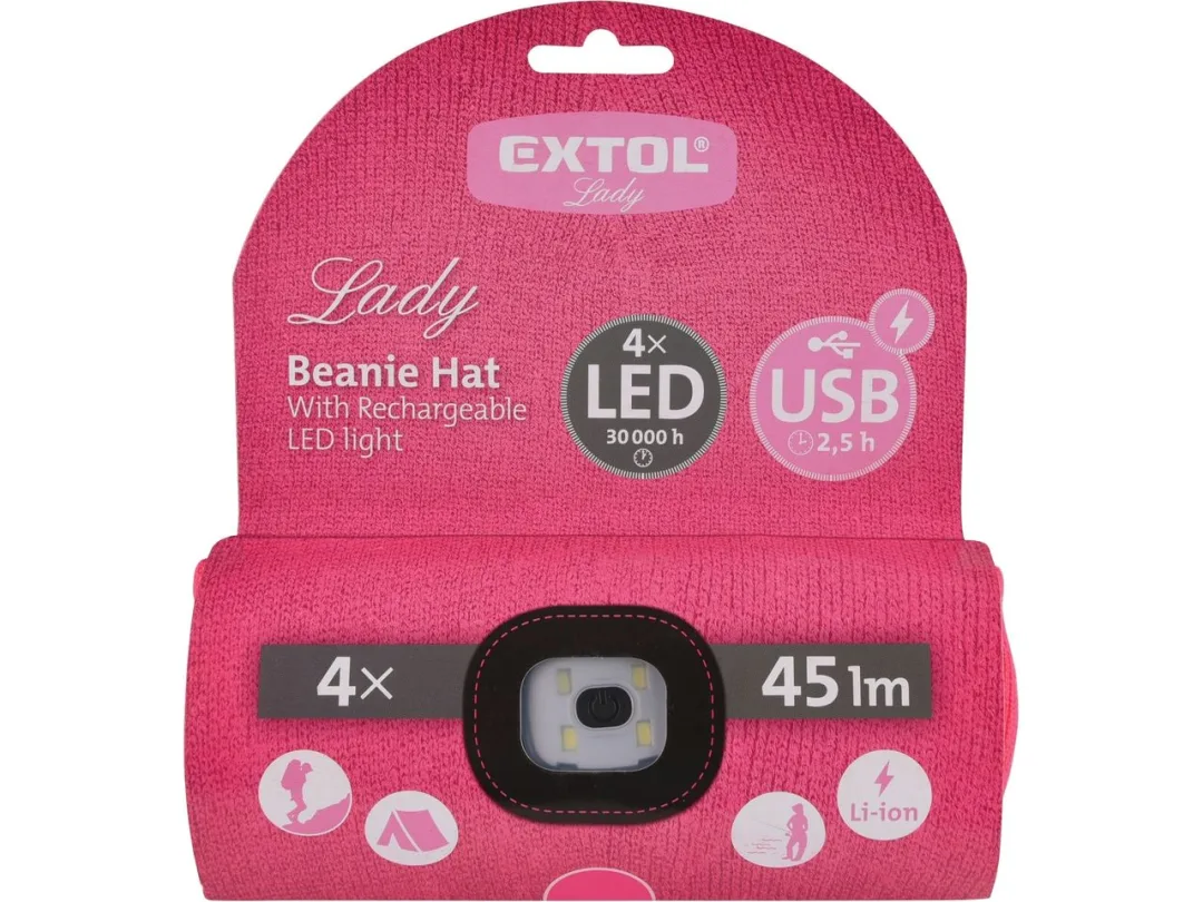 čepice s čelovkou 45lm, nabíjecí, USB, růžová, univerzální velikost d