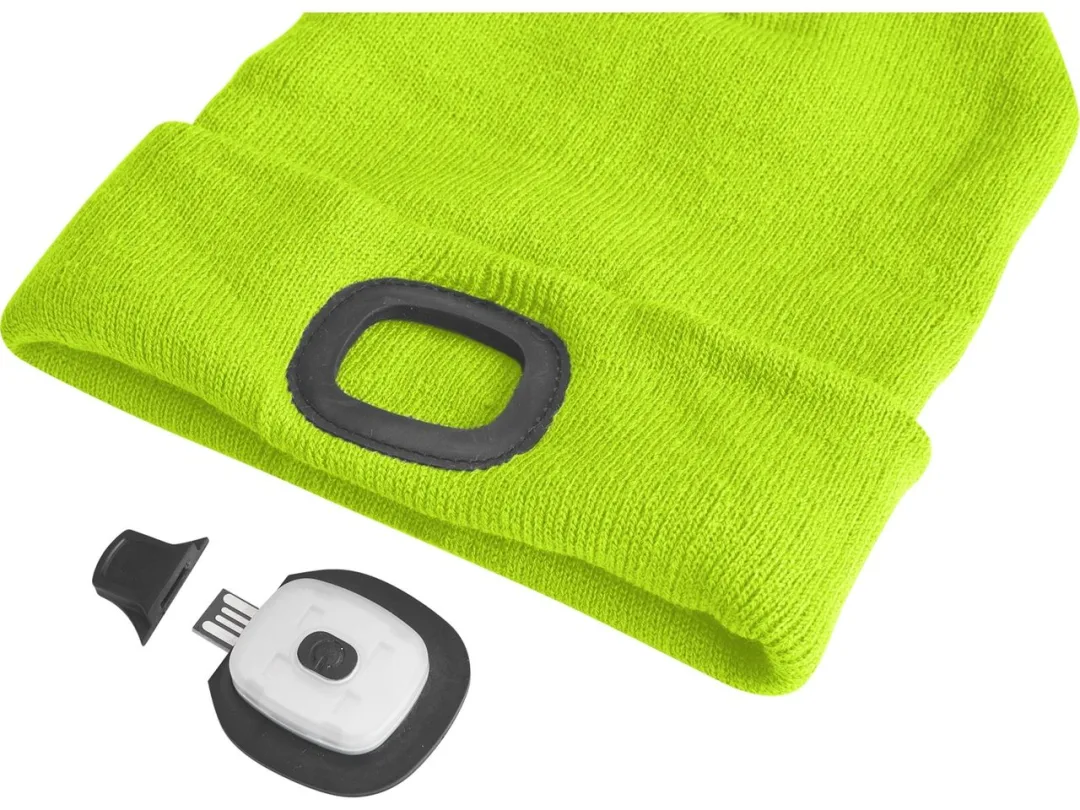 čepice s&nbsp;čelovkou 45lm, nabíjecí, USB, fluorescentní žlutá, univerzální velikost b