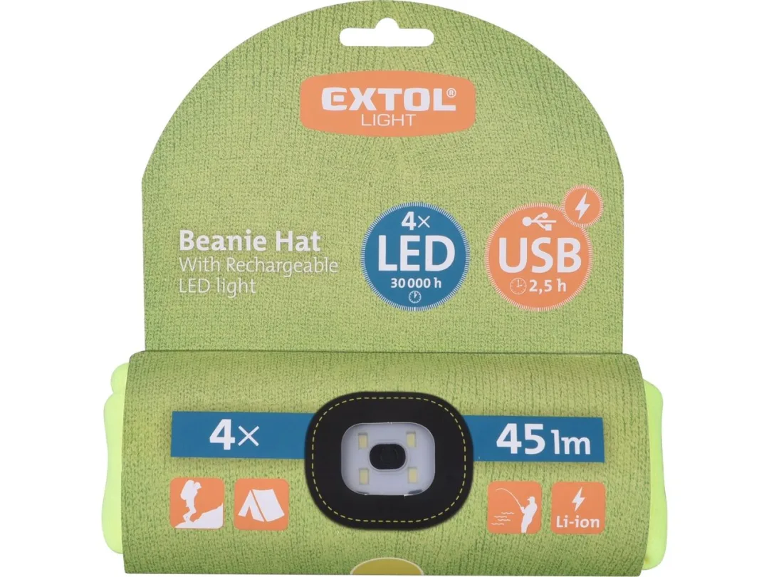 čepice s&nbsp;čelovkou 45lm, nabíjecí, USB, fluorescentní žlutá, univerzální velikost d