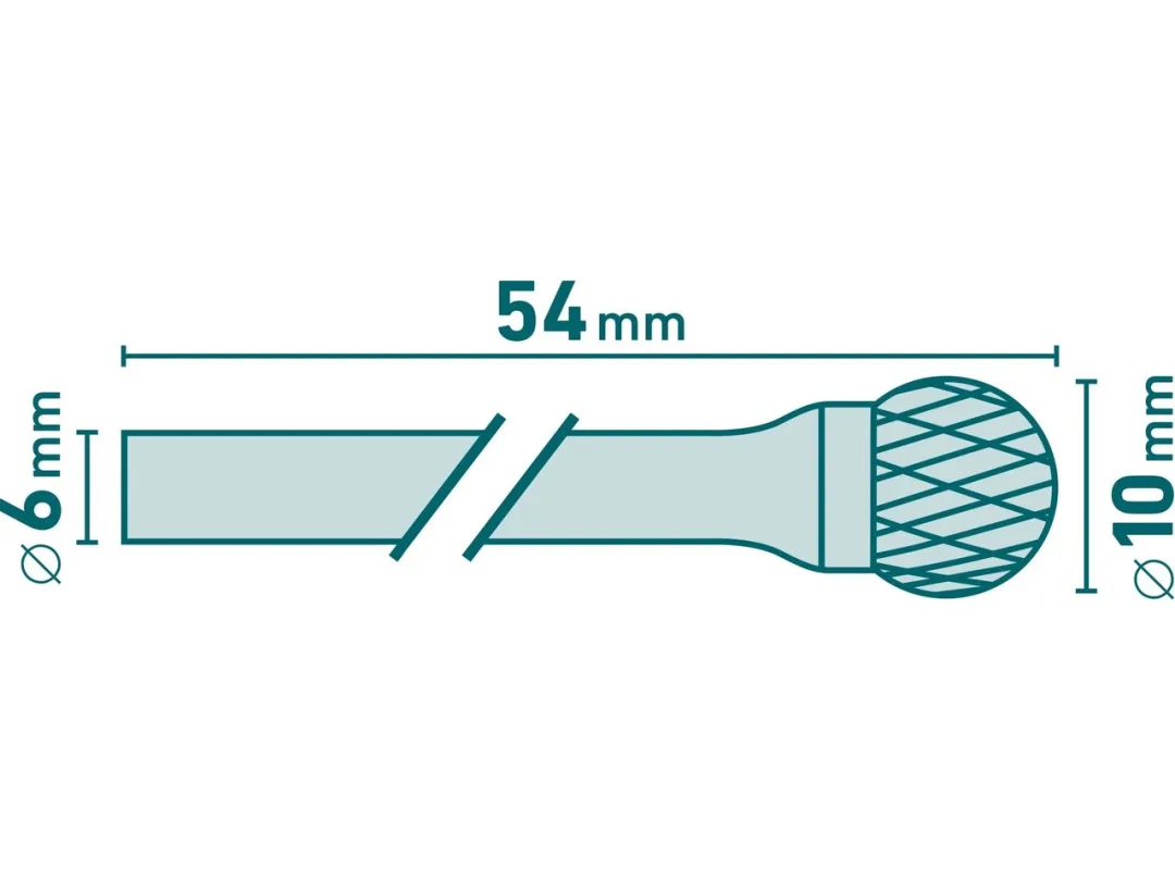 fréza karbidová, kulová, pr.10mm/stopka 6mm,sek střední(double-cut) b