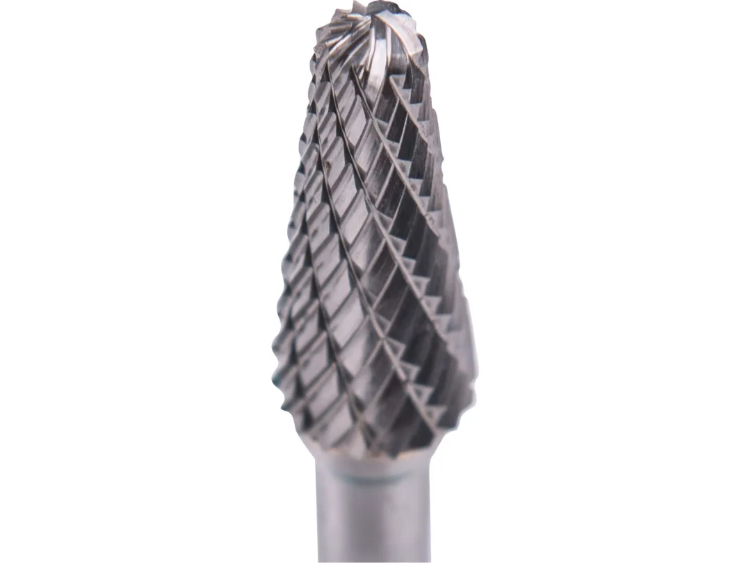 fréza karbidová, konická zakulacená (R 2,5mm), pr.10x25mm/stopka 6mm,sek střední(double-cut) a