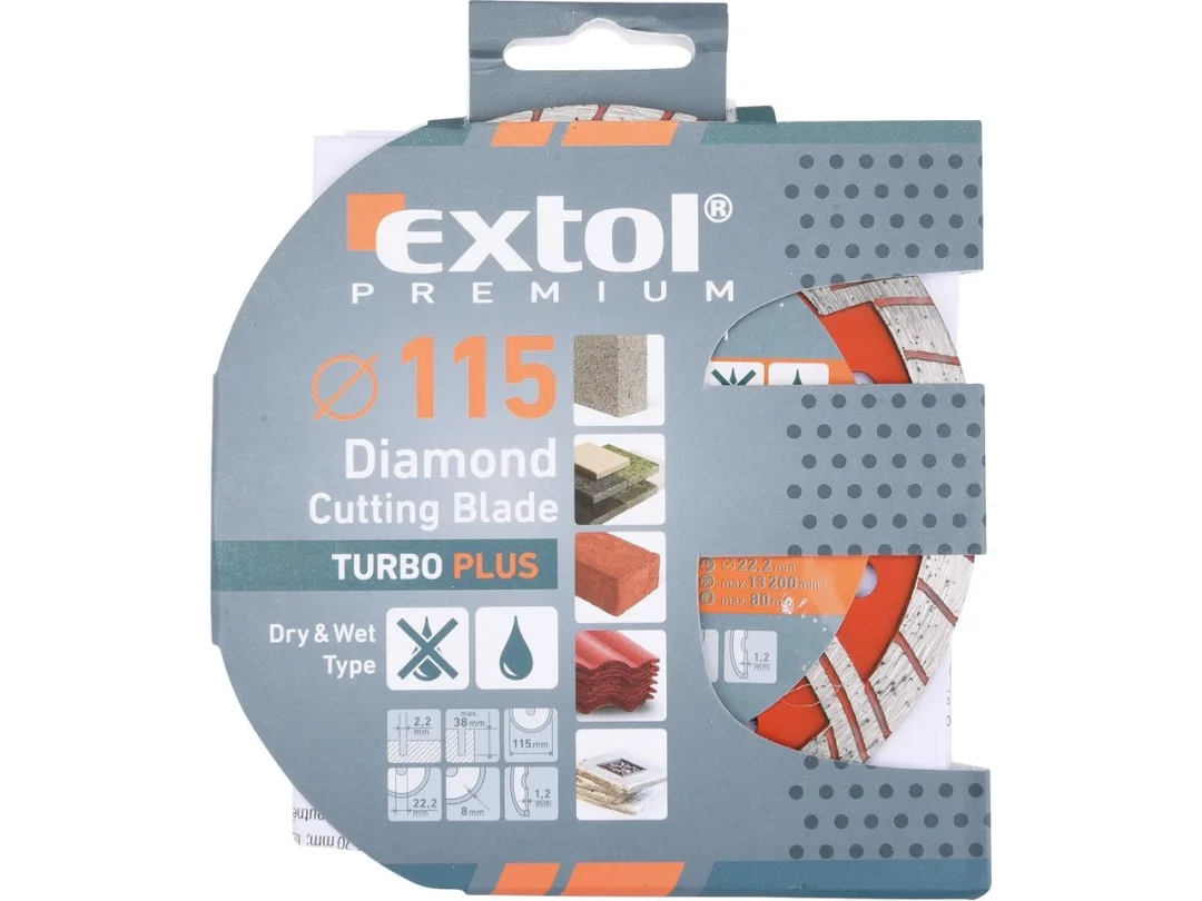 kotouč diamantový řezný TURBO PLUS - suché i mokré řezání, 115x22,2mm a