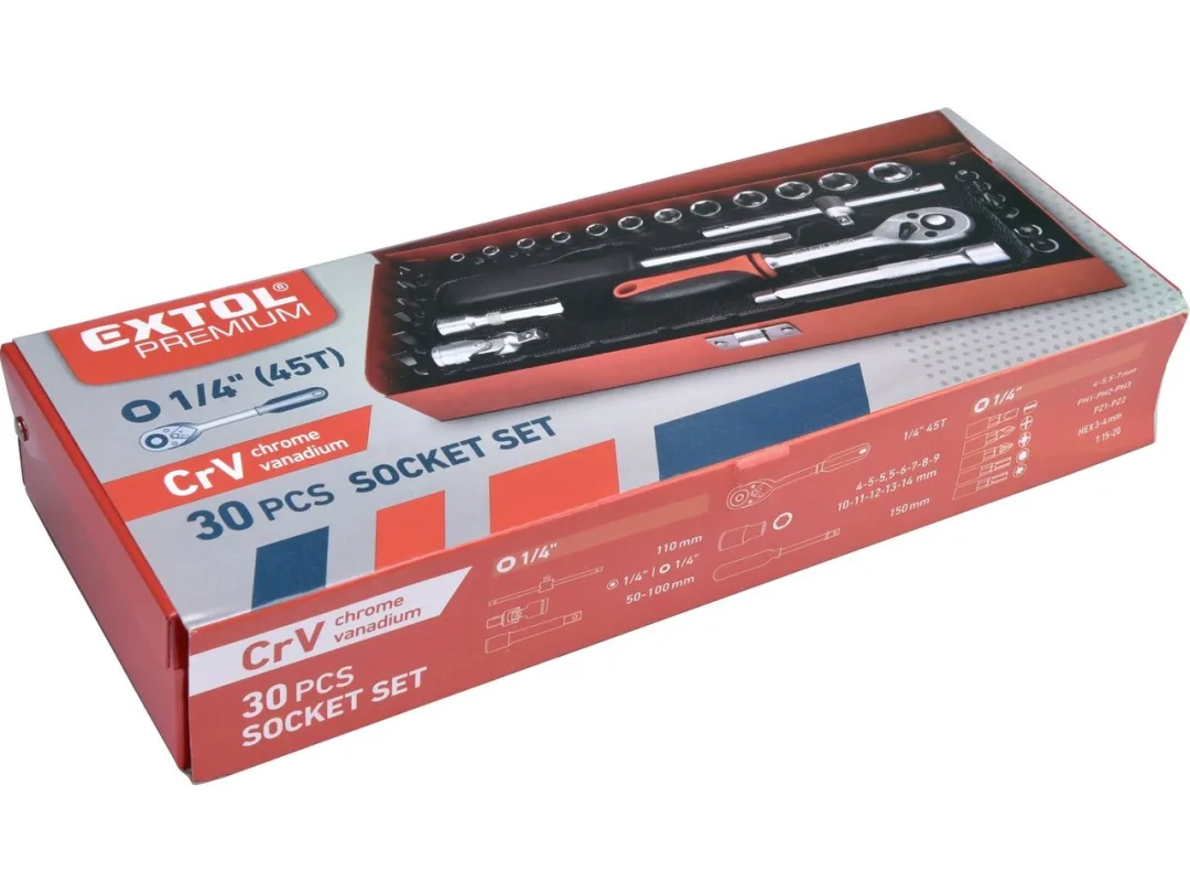 hlavice nástrčné, sada 30ks, CrV, 1/4