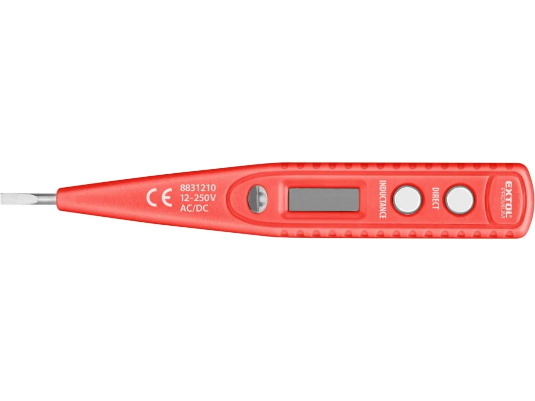 zkoušečka napětí digitální s displejem 12-220V, délka 146mm, pro AC/DC (střídavý/stejnosměrný proud) a