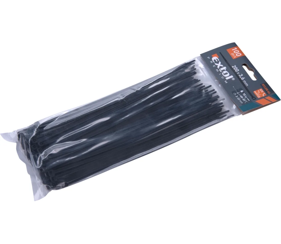 úvazky kabelové 3,6x200mm černé 100ks nylon úvazky kabelové 3,6x200mm černé 100ks nylon