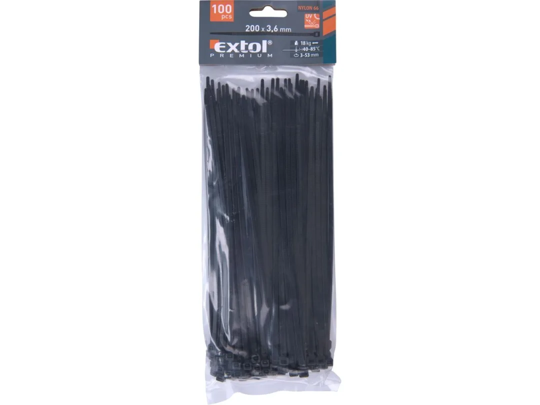 úvazky kabelové 3,6x200mm černé 100ks nylon a