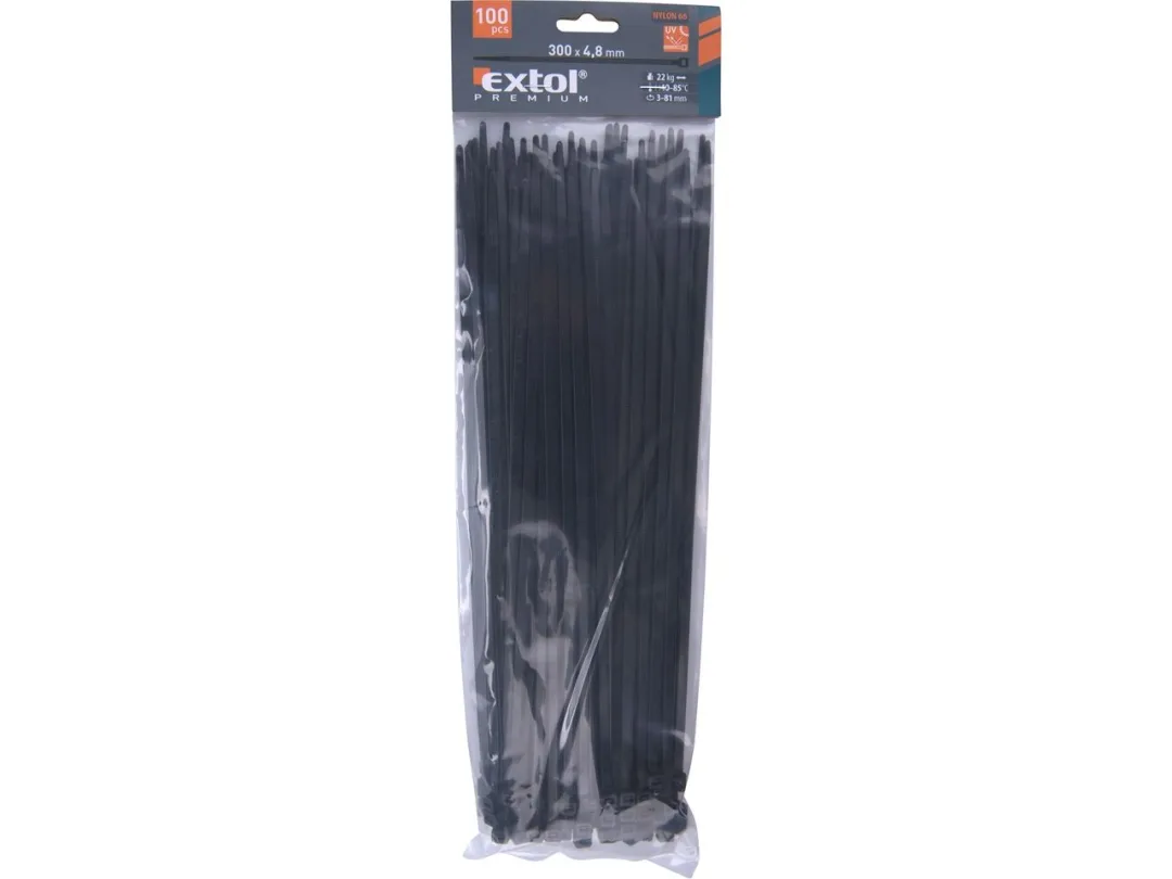 úvazky kabelové 4,8x300mm černé 100ks nylon a