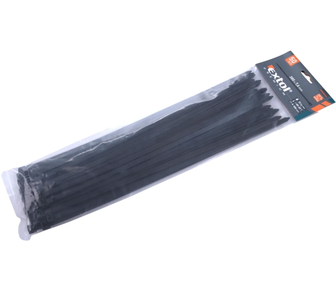 úvazky kabelové stahovací 380x7,6mm 50ks nylon černé úvazky kabelové stahovací 380x7,6mm 50ks nylon černé
