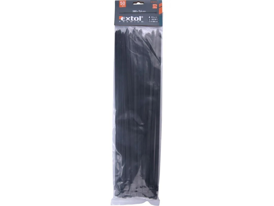 úvazky kabelové stahovací 380x7,6mm 50ks nylon černé a