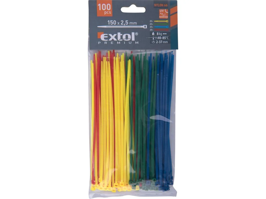 pásky stahovací barevné, 150x2,5mm, 100ks, (4x25ks), 4 barvy, nylon a