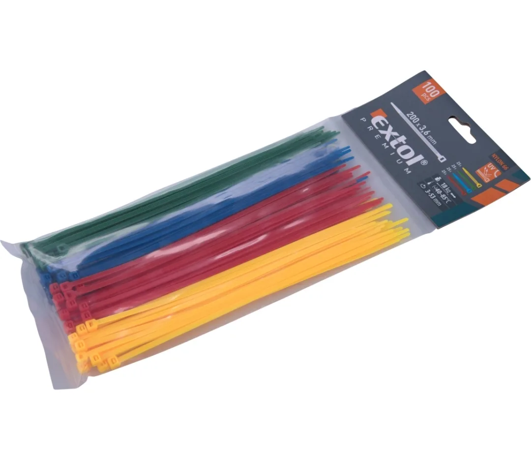 pásky stahovací barevné, 200x3,6mm, 100ks, (4x25ks), 4 barvy, nylon pásky stahovací barevné, 200x3,6mm, 100ks, (4x25ks), 4 barvy, nylon