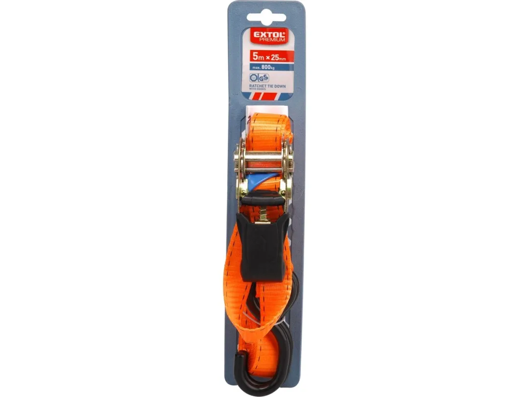 pás upínací ráčnový s háky, 5m x 25mm, max. 800kg a