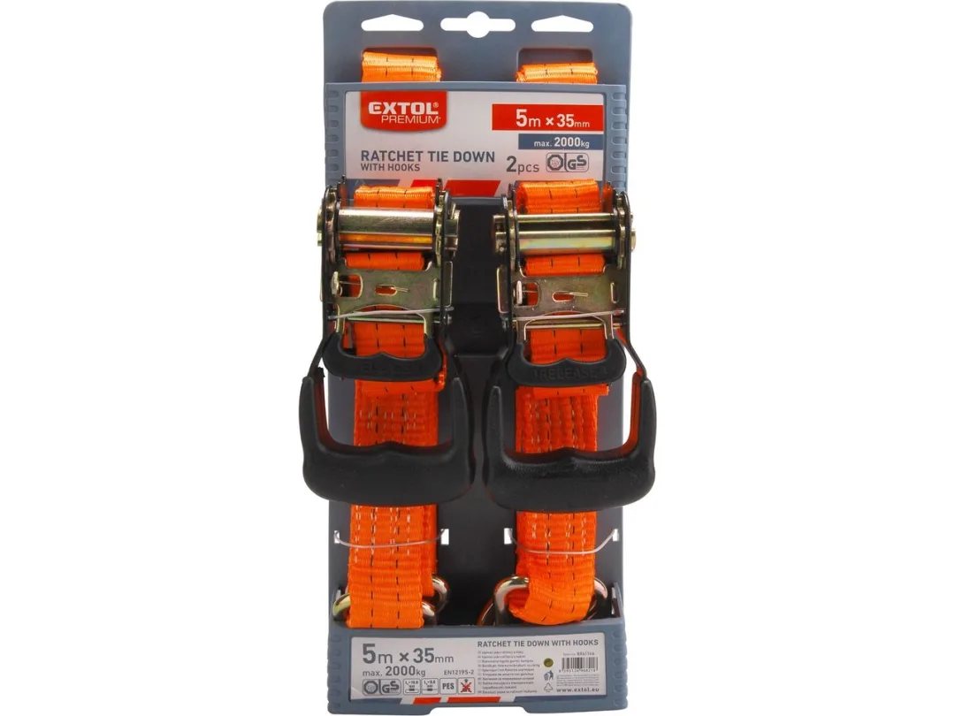 pás upínací ráčnový s háky, 5m x 35mm, sada 2ks, max. 2000kg a