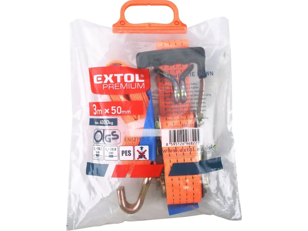 pás upínací ráčnový s háky, 3m x 50mm, max. 4000kg a