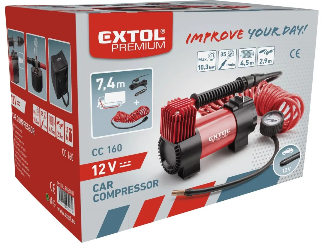kompresor auto 12V v tašce s příslušenstvím, 12V, 10,3bar g