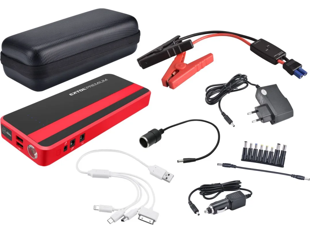 jump startér, 700A, pro naftové a benzínové motory, powerbanka 5V, 19V a