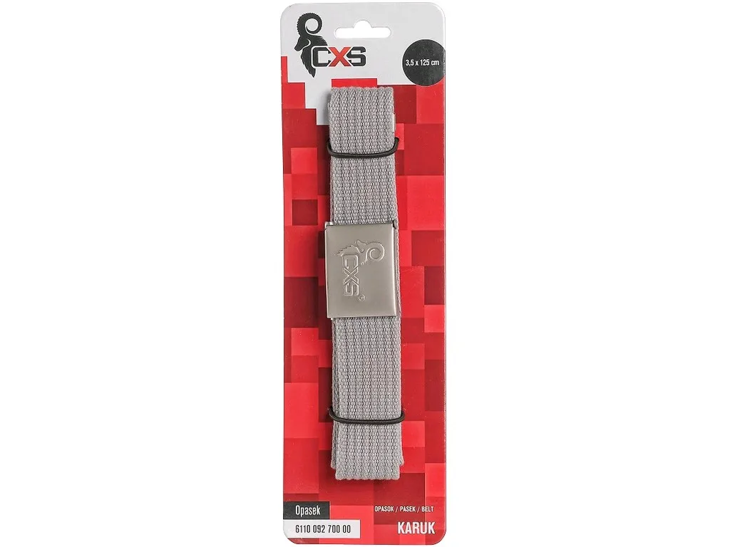 Opasek textilní 3,5 cm, 125 cm, kvalitní kovová spona s logem CXS, šedý a