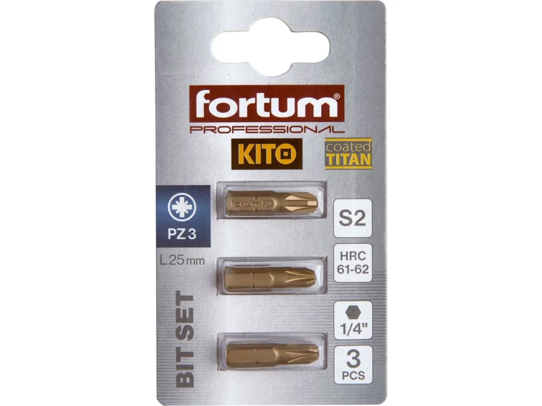 bit křížový pozidriv, sada 3ks, PZ 3x25mm,titan. úprava, S2 a