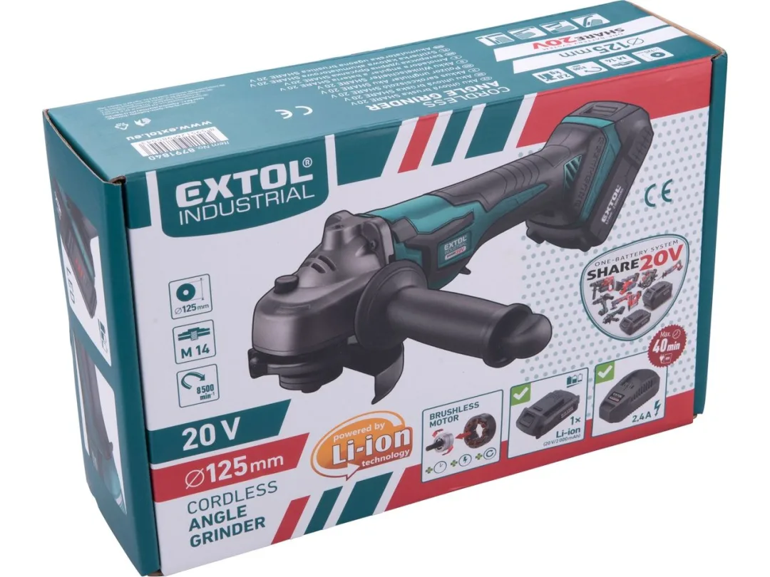 bruska úhlová aku SHARE20V, 125mm, BRUSHLESS, 20V Li-ion, 2000mAh f