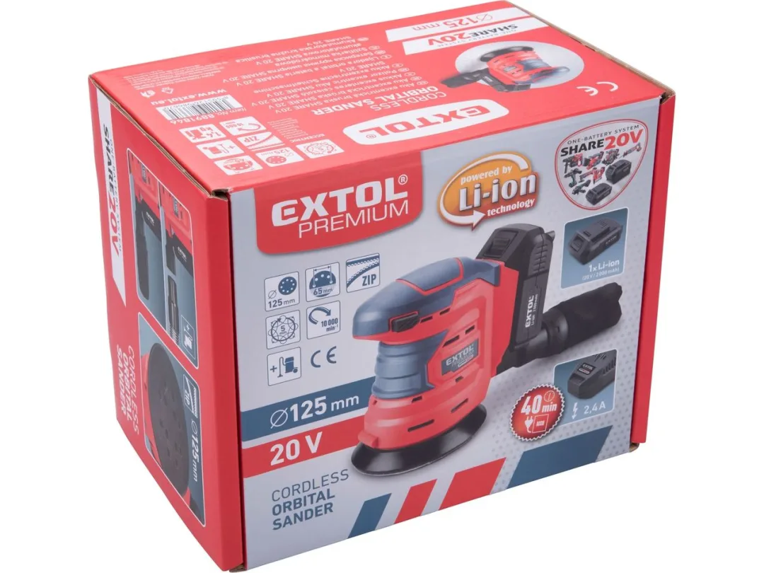 bruska excentrická aku SHARE20V, 125mm, 20V Li-ion, 2000mAh f
