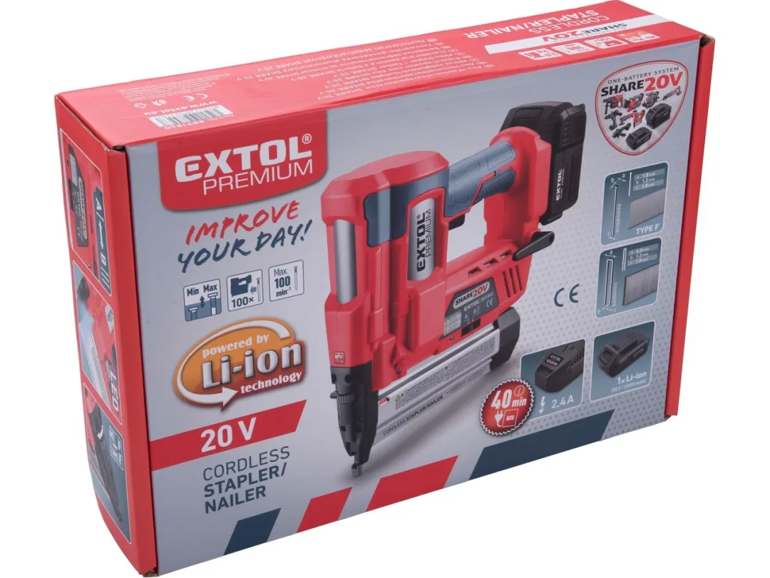 hřebíkovačka/sponkovačka aku SHARE20V, 20V Li-ion, 2000mAh i