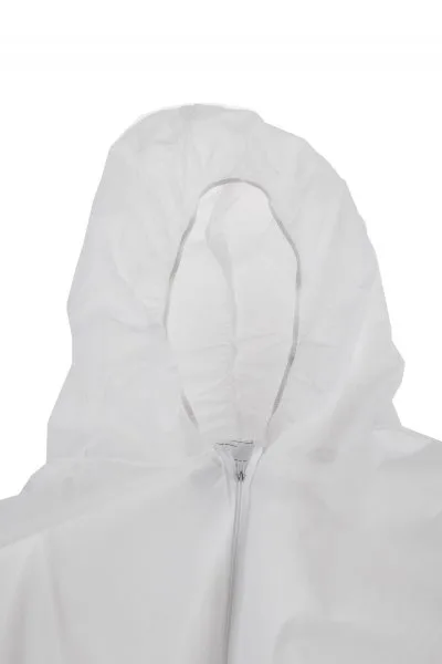 Bílý polypropyl.overal L s kapucí a
