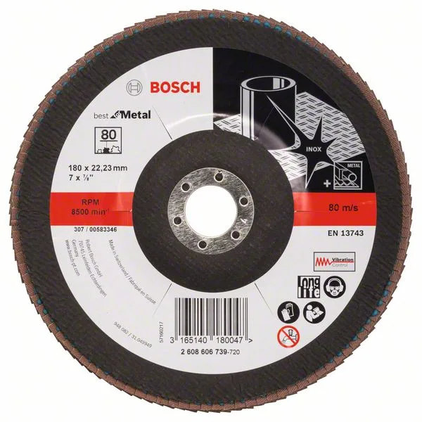 Lamelový brusný kotouč X571, Best for Metal D = 180 mm; K = 80, lomený