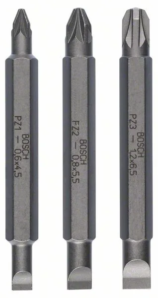 3dílná sada oboustranných čepelí S 1,2x6,5, S 0,6x4,5, S 0,8x5,5; PZ1, PZ2, PZ3; 60 mm 3dílná sada oboustranných čepelí S 1,2x6,5, S 0,6x4,5, S 0,8x5,5; PZ1, PZ2, PZ3; 60 mm
