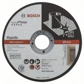 Dělicí kotouč rovný Best for Inox - Rapido Long Life - A 60 W BF 41, 125 mm, 22,23 mm, 1,0 mm BOSCH Dělicí kotouč rovný Best for Inox - Rapido Long Life - A 60 W BF 41, 125 mm, 22,23 mm, 1,0 mm BOSCH