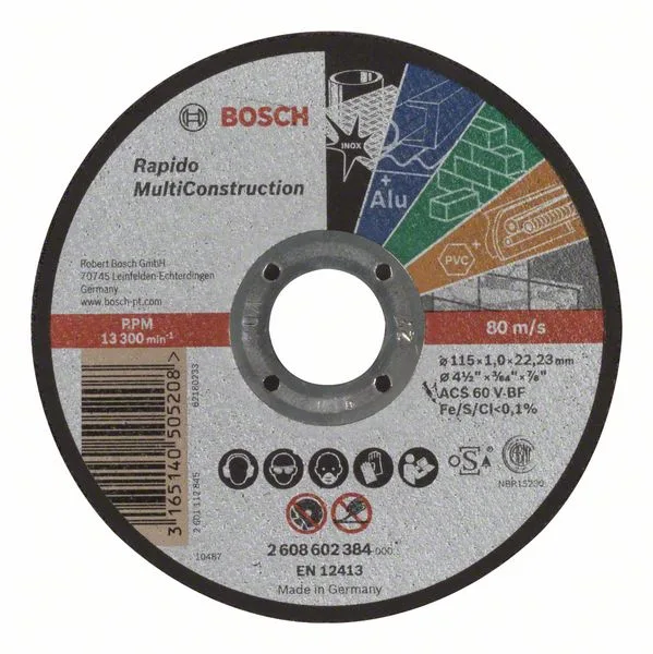 Dělicí kotouč rovný Rapido Multi Construction ACS 60 V BF, 115 mm, 1,0 mm Dělicí kotouč rovný Rapido Multi Construction ACS 60 V BF, 115 mm, 1,0 mm