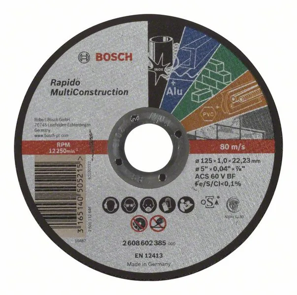 Dělicí kotouč rovný Rapido Multi Construction ACS 60 V BF, 125 mm, 1,0 mm Dělicí kotouč rovný Rapido Multi Construction ACS 60 V BF, 125 mm, 1,0 mm
