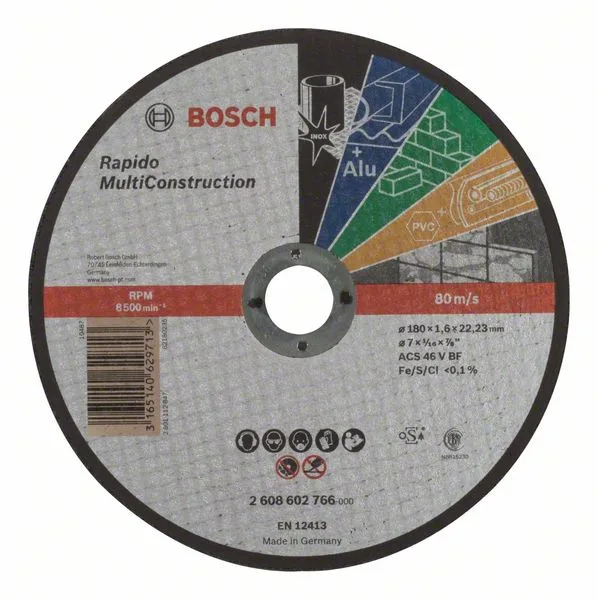 Dělicí kotouč rovný Rapido Multi Construction ACS 46 V BF, 180 mm, 1,6 mm Dělicí kotouč rovný Rapido Multi Construction ACS 46 V BF, 180 mm, 1,6 mm