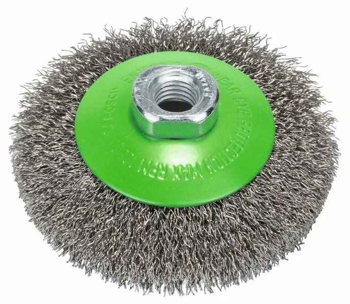 Kuželový kartáč, nerezový 100 mm, 0,35 mm, M14 Kuželový kartáč, nerezový 100 mm, 0,35 mm, M14