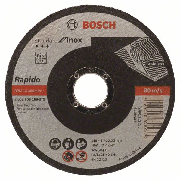 Dělicí kotouč rovný Standard for Inox - Rapido WA 60 T BF, 115 mm, 22,23 mm, 1,0 mm Dělicí kotouč rovný Standard for Inox - Rapido WA 60 T BF, 115 mm, 22,23 mm, 1,0 mm