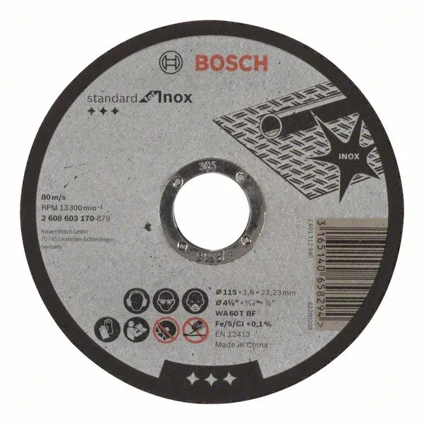 Dělicí kotouč rovný Standard for Inox WA 60 T BF, 115 mm, 22,23 mm, 1,6 mm Dělicí kotouč rovný Standard for Inox WA 60 T BF, 115 mm, 22,23 mm, 1,6 mm