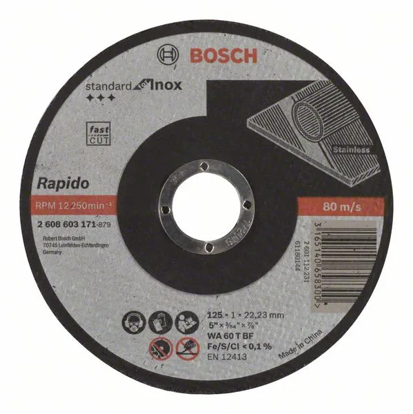 Dělicí kotouč rovný Standard for Inox - Rapido WA 60 T BF, 125 mm, 22,23 mm, 1,0 mm Dělicí kotouč rovný Standard for Inox - Rapido WA 60 T BF, 125 mm, 22,23 mm, 1,0 mm