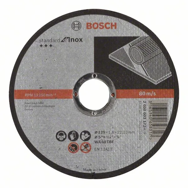 Dělicí kotouč rovný Standard for Inox WA 60 T BF, 125 mm, 22,23 mm, 1,6 mm Dělicí kotouč rovný Standard for Inox WA 60 T BF, 125 mm, 22,23 mm, 1,6 mm